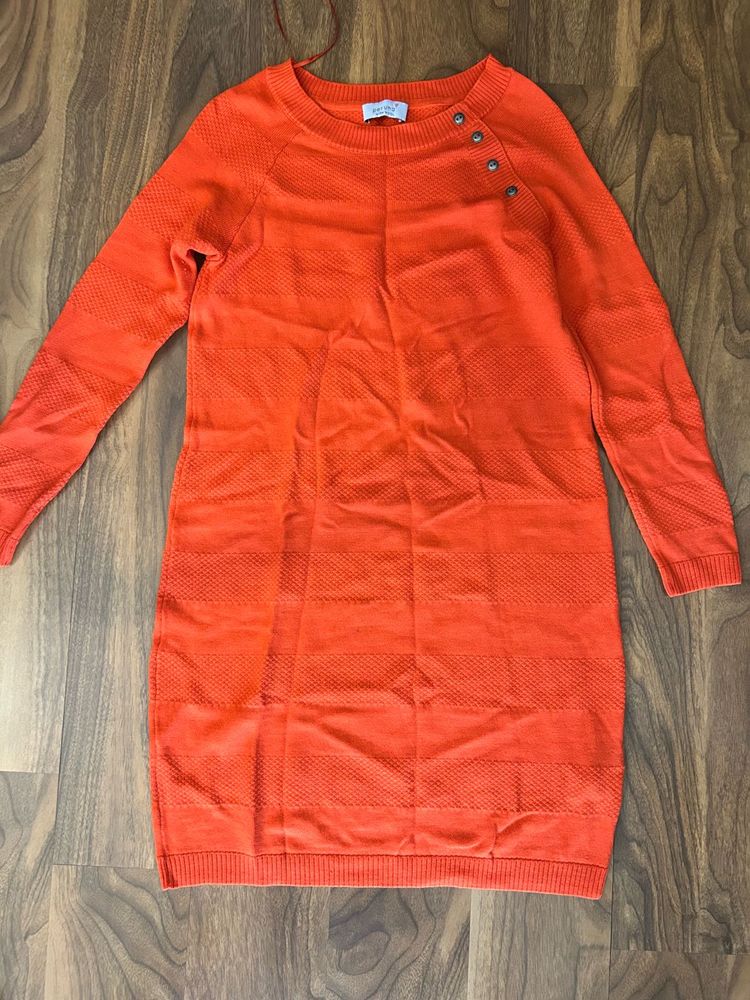 Orange Knit Sweater Dress