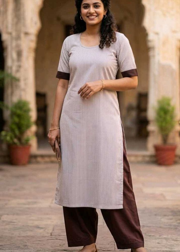 Elegant Striped Kurta Set (Kurti+pant)
