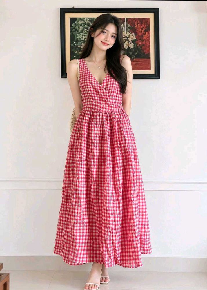 Chic Red Gingham Maxi Dress