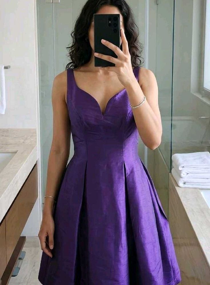 Elegant Purple A-line V-Neck Dress