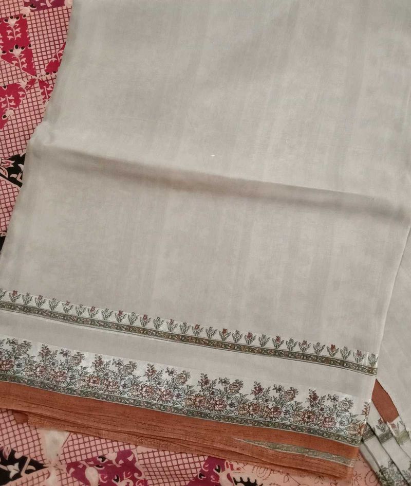 Elegant Grey Saree with Floral Border