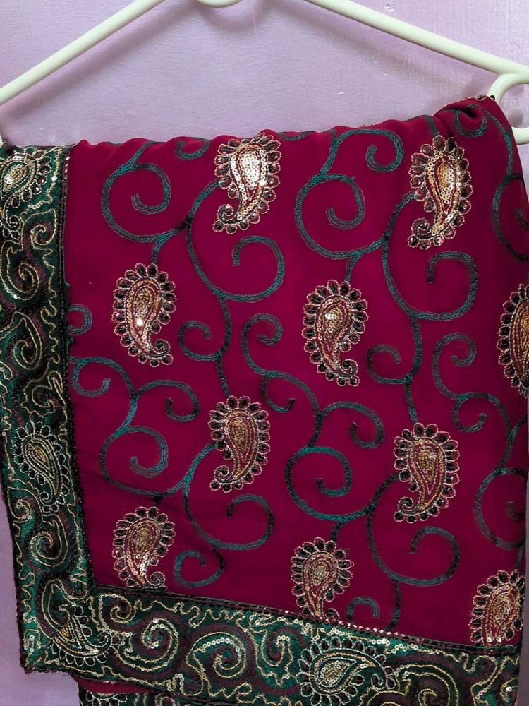 New Elegant Maroon Embroidered Saree