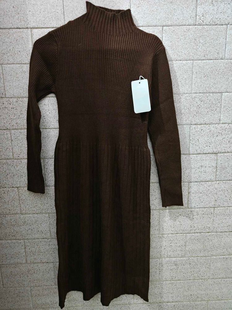 Brown Knit Midi Dress - New with Tags