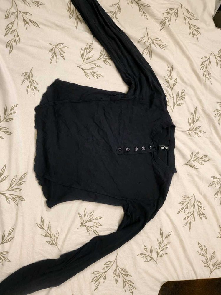 Stylish Navy Blue Henley Top