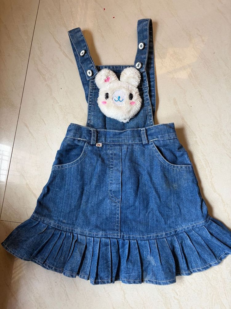 Cute Denim Bunny Overalls Dress
