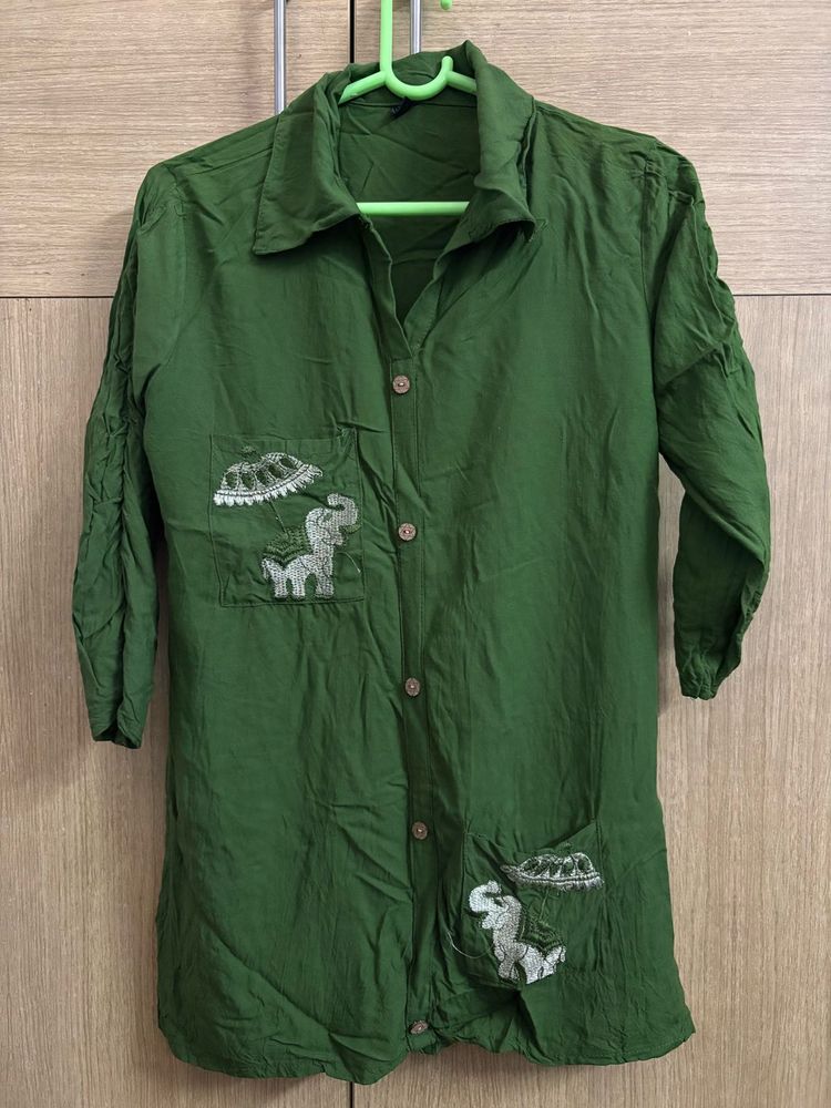 Chic Green Elephant Embroidered Kurta