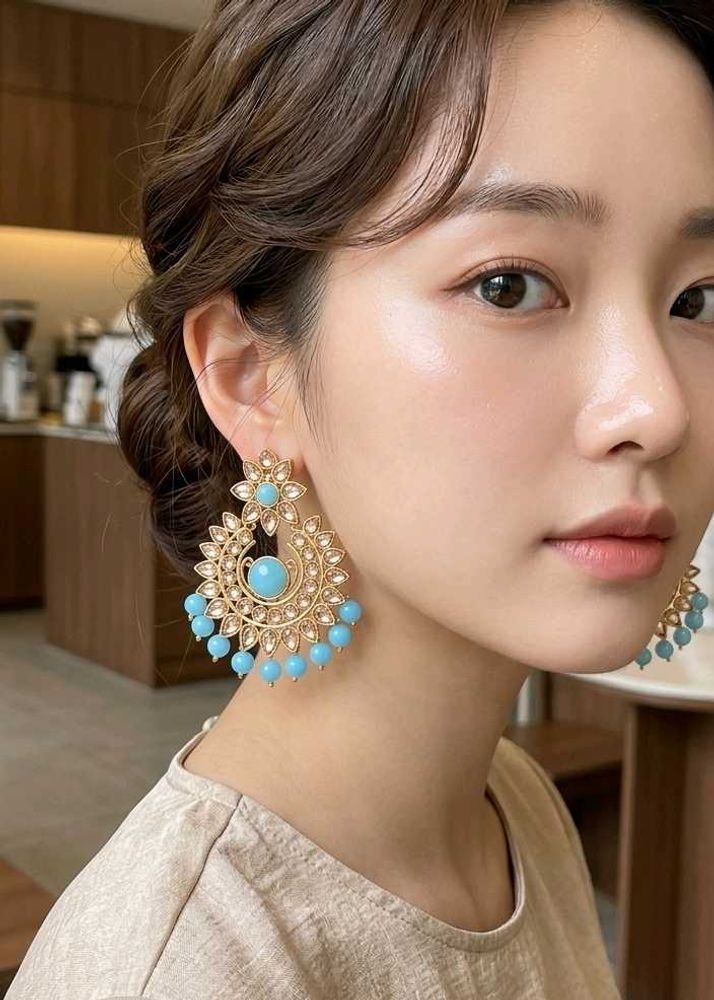 Stunning Gold &amp; Blue Dangle Earrings