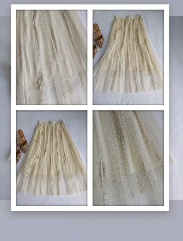 Elegant Cream Tulle Skirt with Gold Embellishments