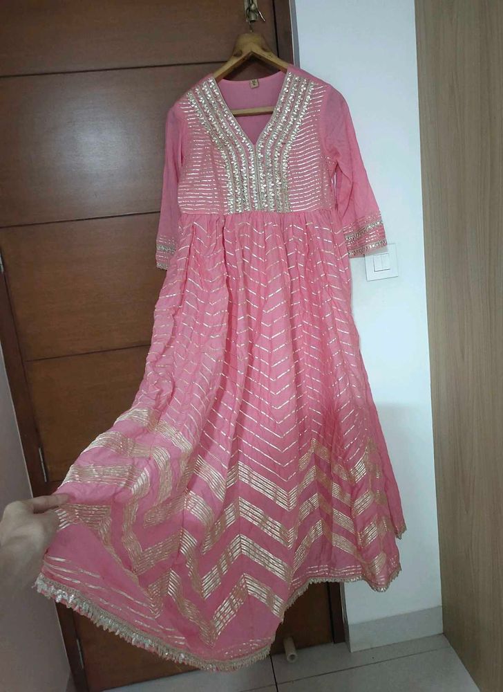Pink Ethnic Gown With Golden Embroidery 🪷✨