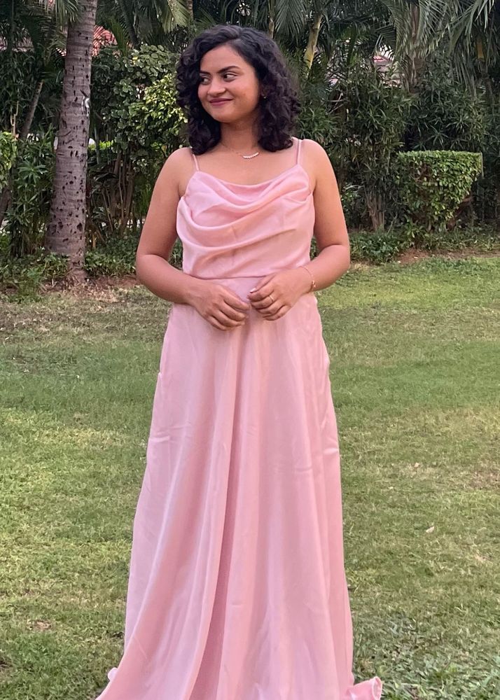 Elegant Pastel Pink Maxi Dress - bridesmaid gown