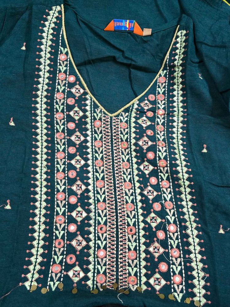 Embroidered Teal Kurti