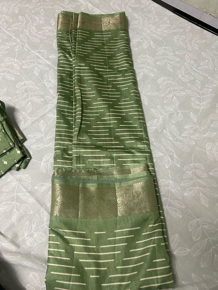 Elegant Green Striped Saree