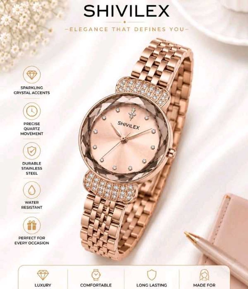 SHIVILEX Rose Gold Crystal Watch