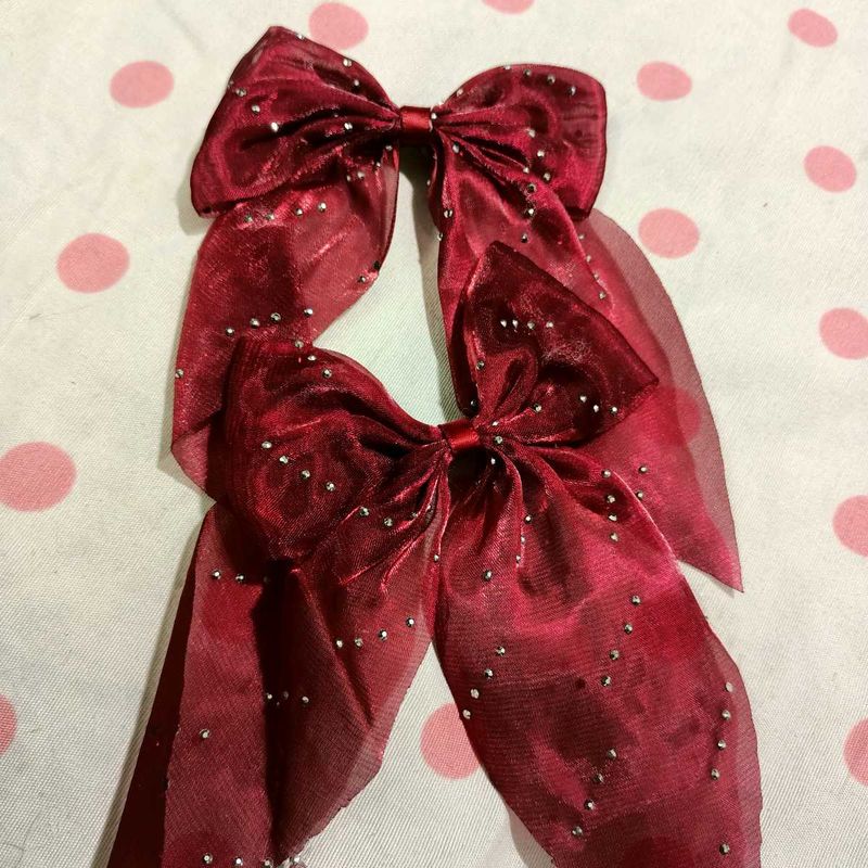 Red Sparkle Hair Bows (Set of 2)