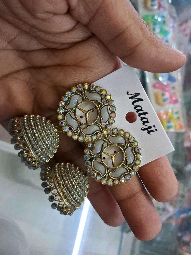 Exquisite Ethnic Jhumka Earrings with Stone Embell
