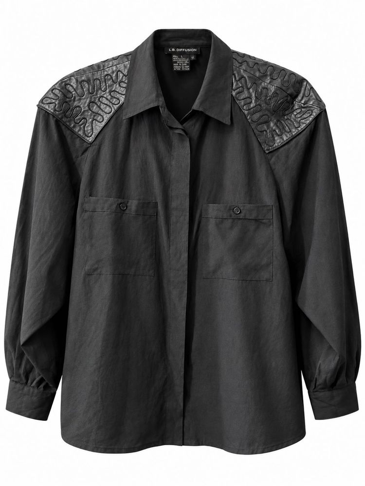 Chic Black Embellished Shoulder Blouse