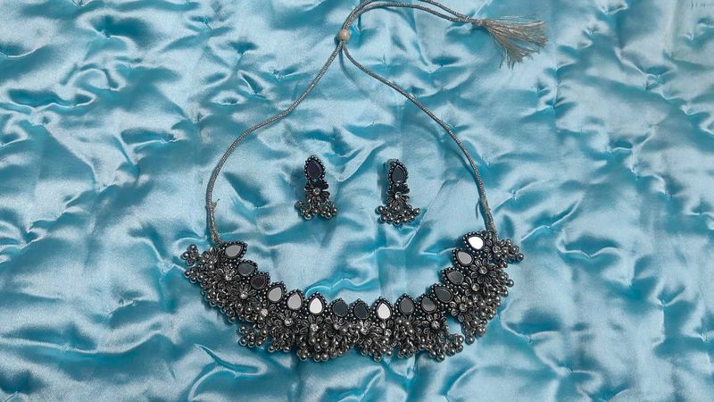 Oxidized Silver Necklace and Earring Set