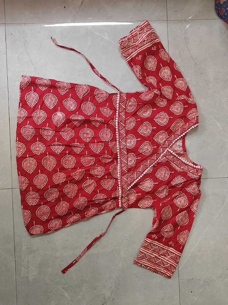 Red Ethnic Printed Kurta