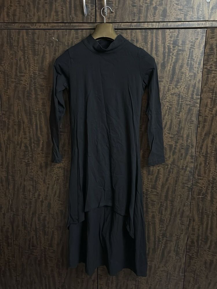 Chic Black High Neck Asymmetrical Dress