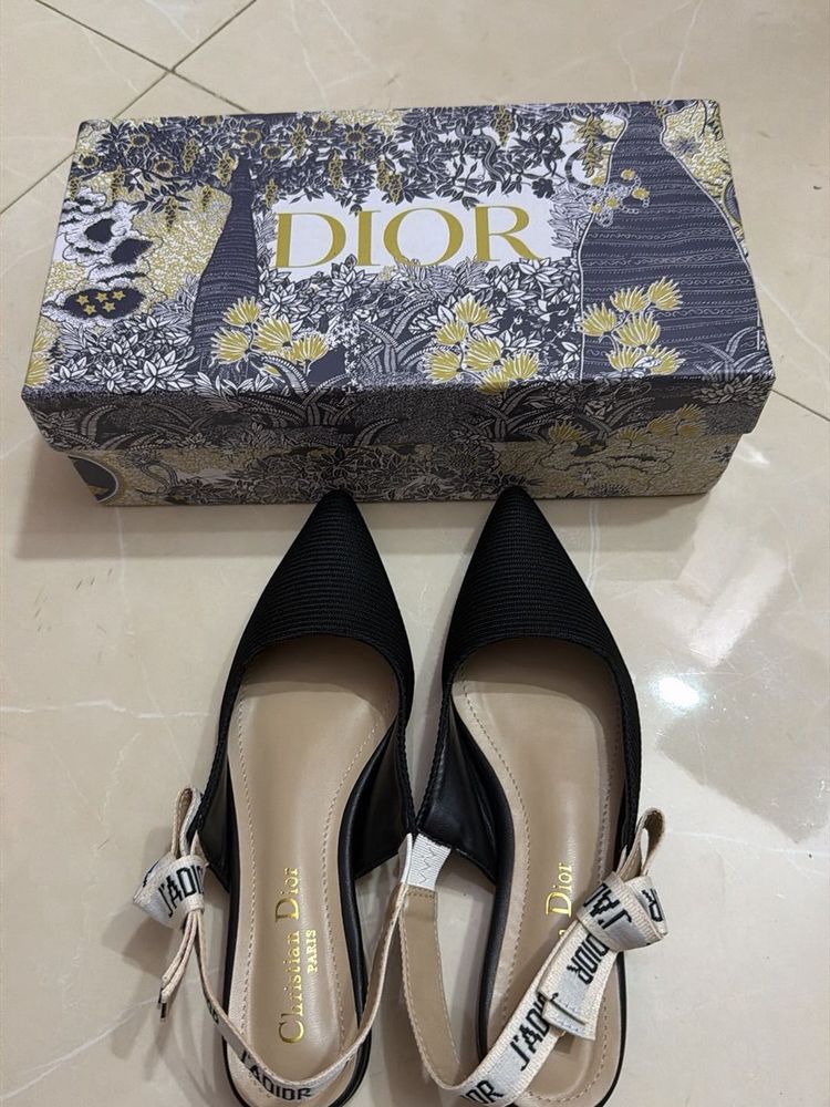 J’ADior Black Slingback Flats