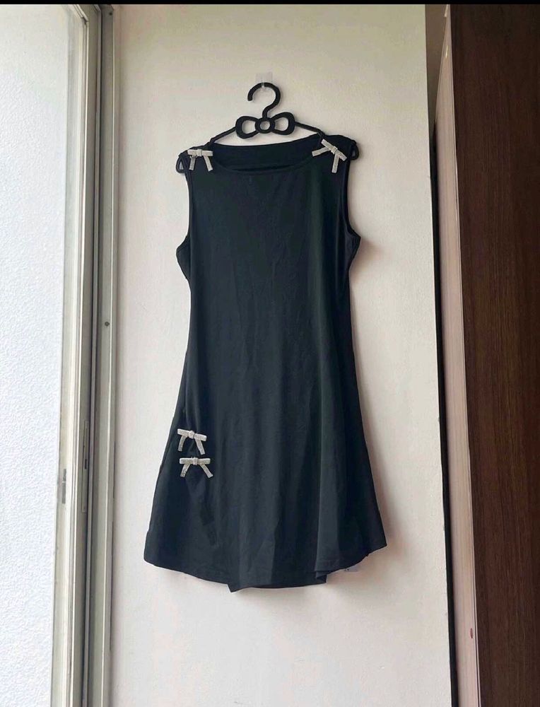 Cute Black Dress with Bow Accents
