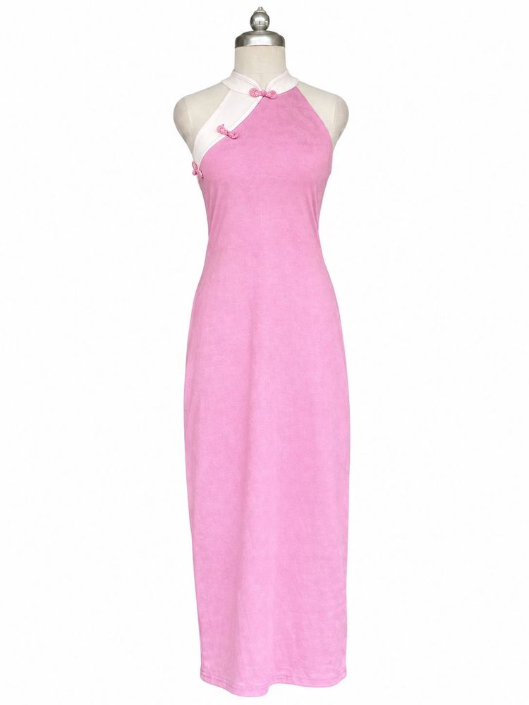 Pink Halter Neck Cheongsam Dress