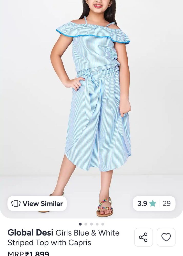 Global desi Girls' Blue &amp; White Striped Outfit