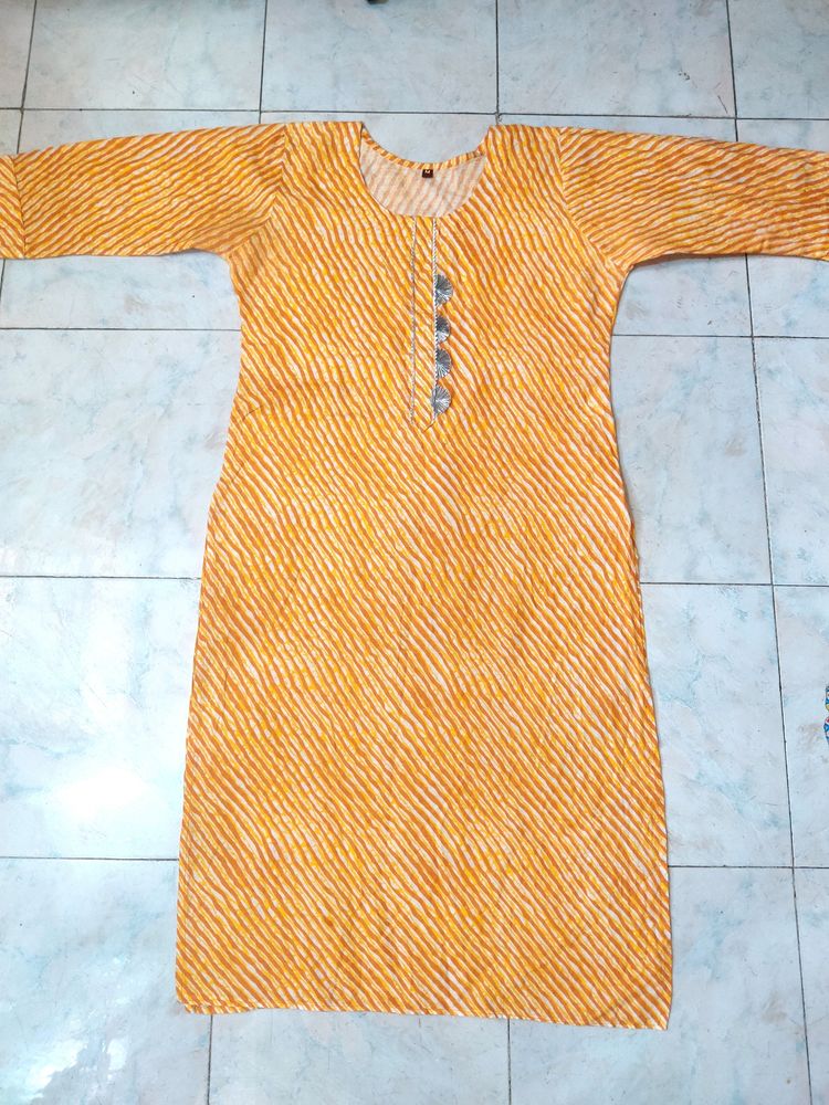 Yellow Cotton Stripes Kurta Top Kurti
