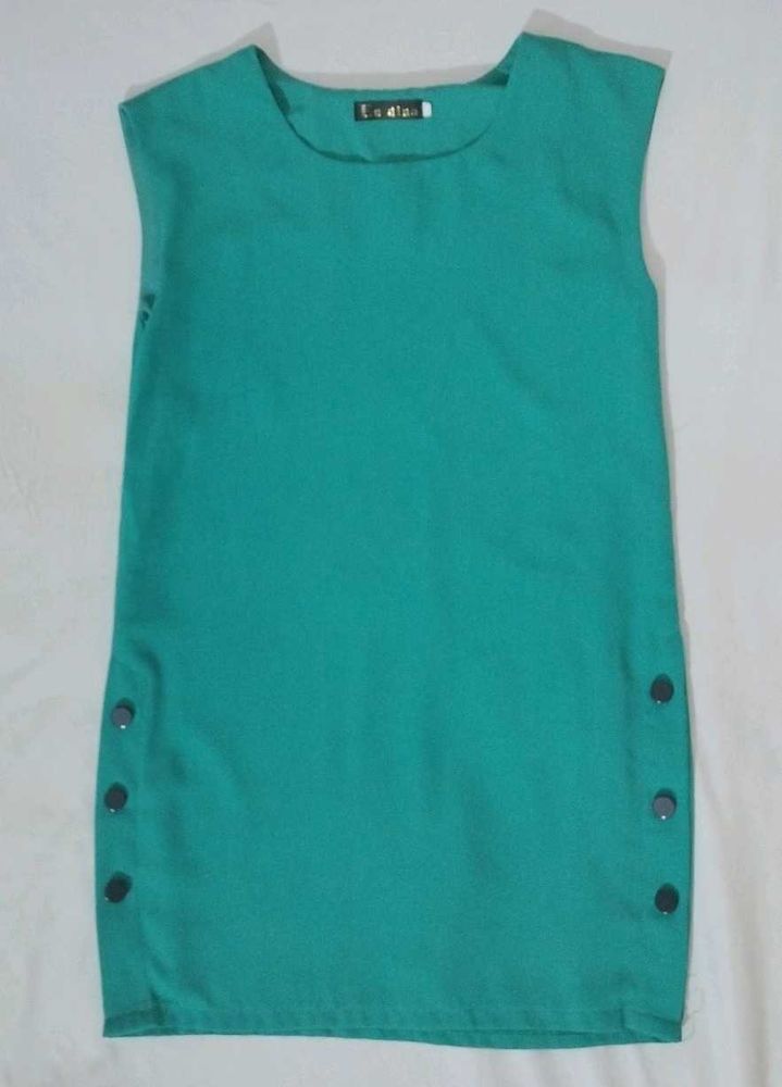 Teal Sleeveless Dress with Side Buttons