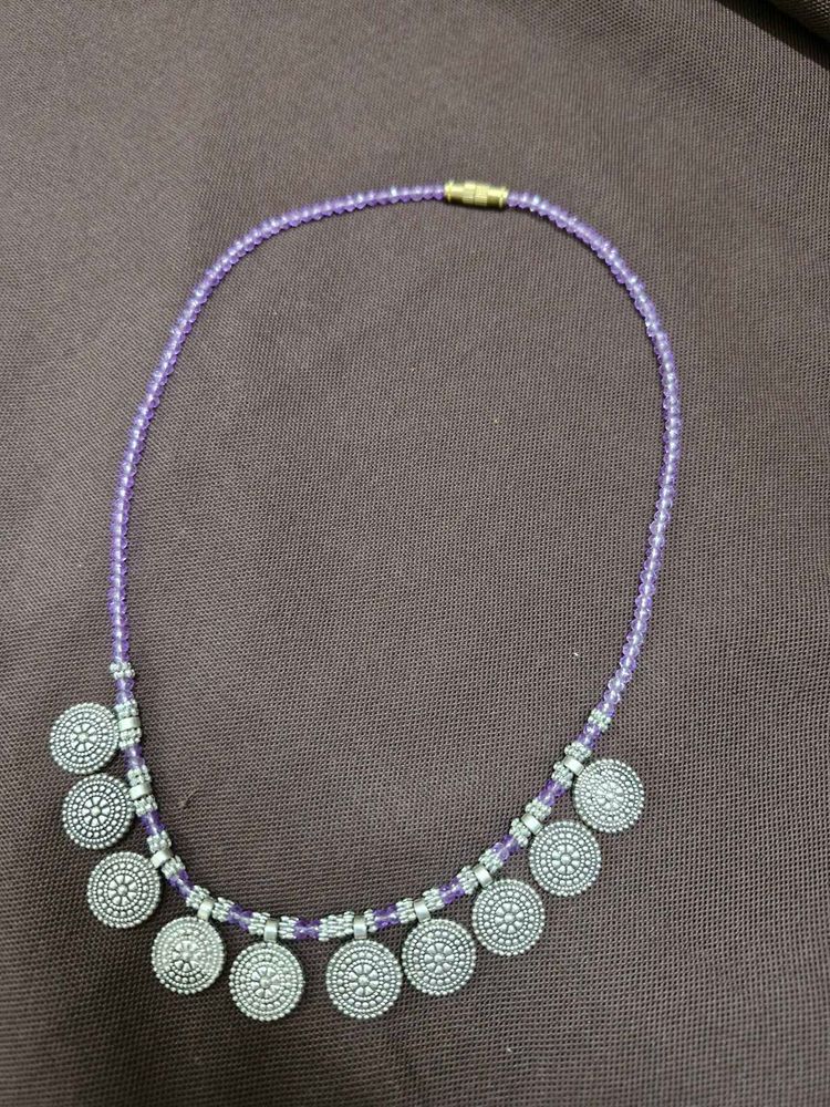 Boho Beaded Necklace with Coin Charms