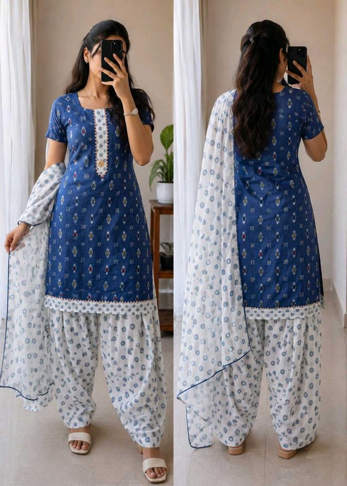 Blue Printed Kurta Patiala &amp; Dupatta Set | Women’s