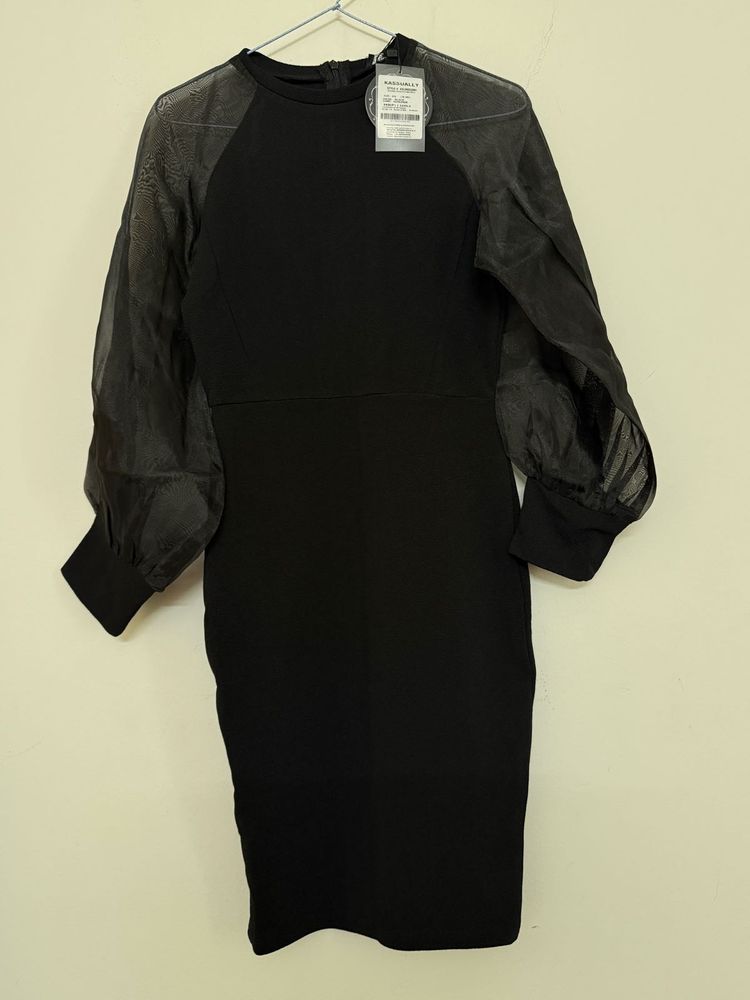 Elegant Black Dress with Sheer Sleeves