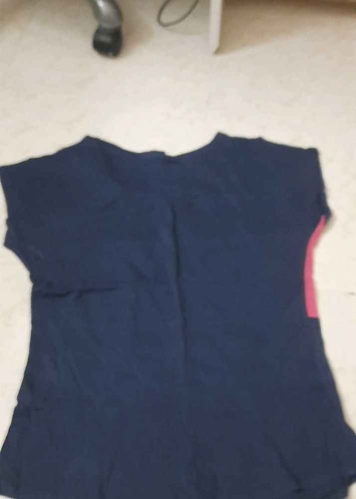 Navy Blue N Pink Stripped Tshirt Casual