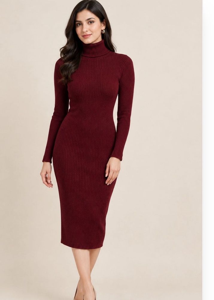 Ribbed Turtleneck Midi Dress