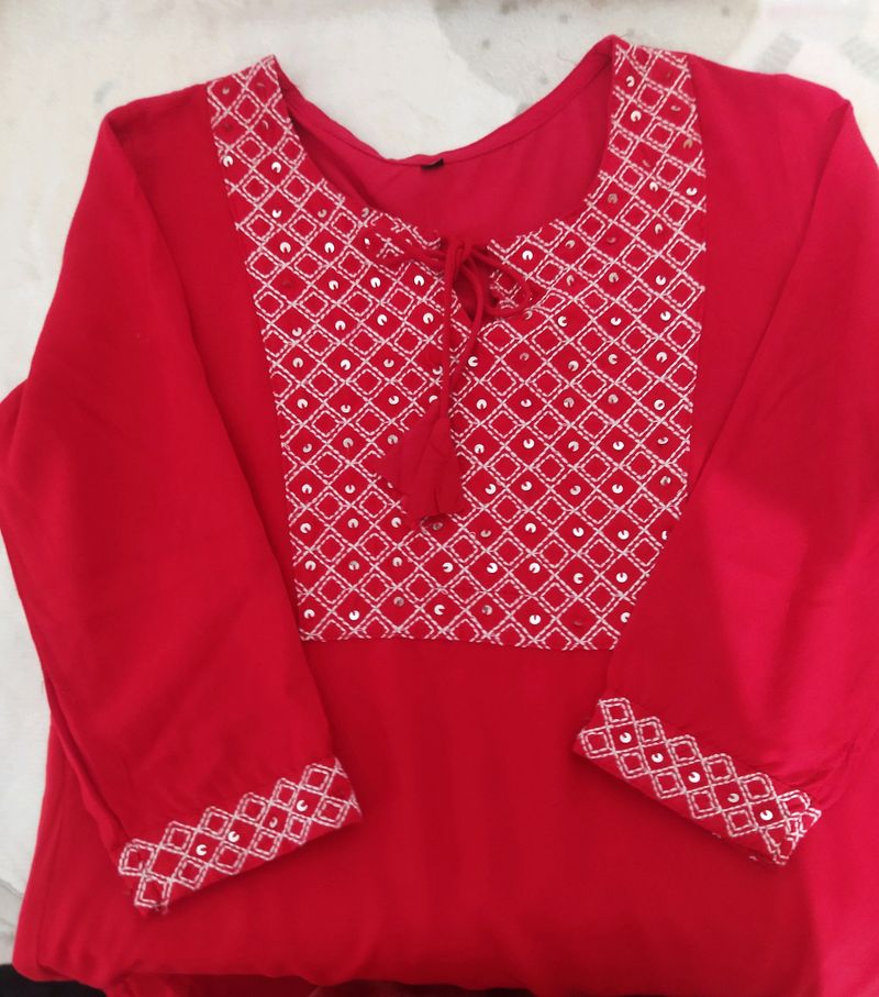 Red Embroidered Tunic Top