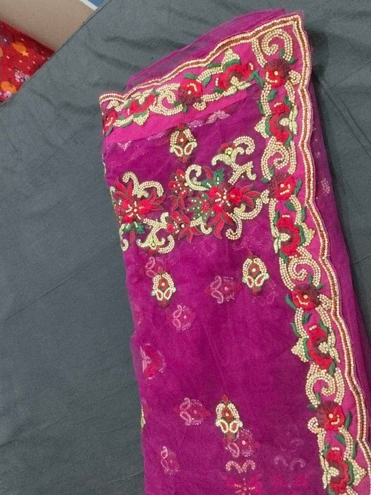 Embroidered Magenta Saree
