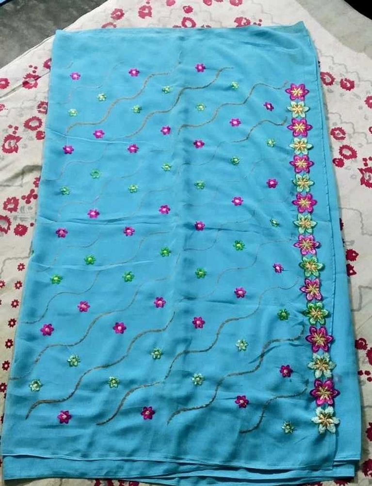 Light Blue Floral Saree