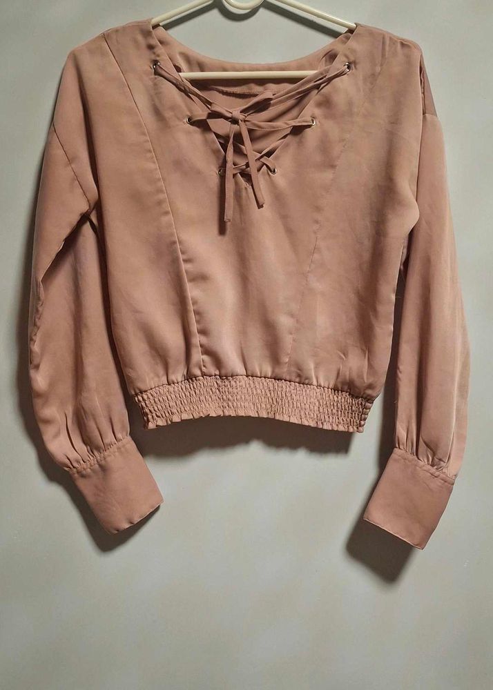 Ajio Pink Laced Back Crop Top