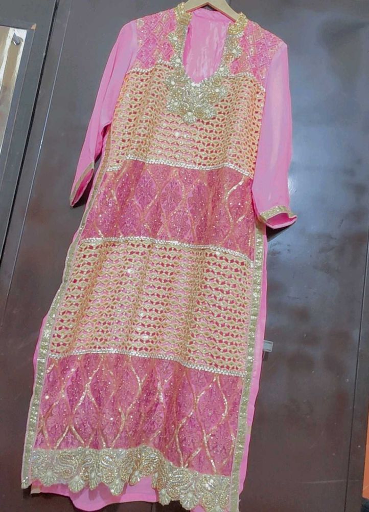 Pink Partywear Kurti For 42 Bust