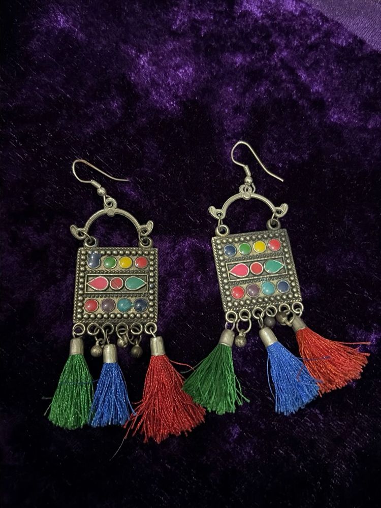 Boho Tassel Earrings with Colorful Stones