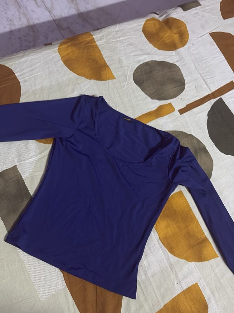 Solid Blue Long Sleeve Top