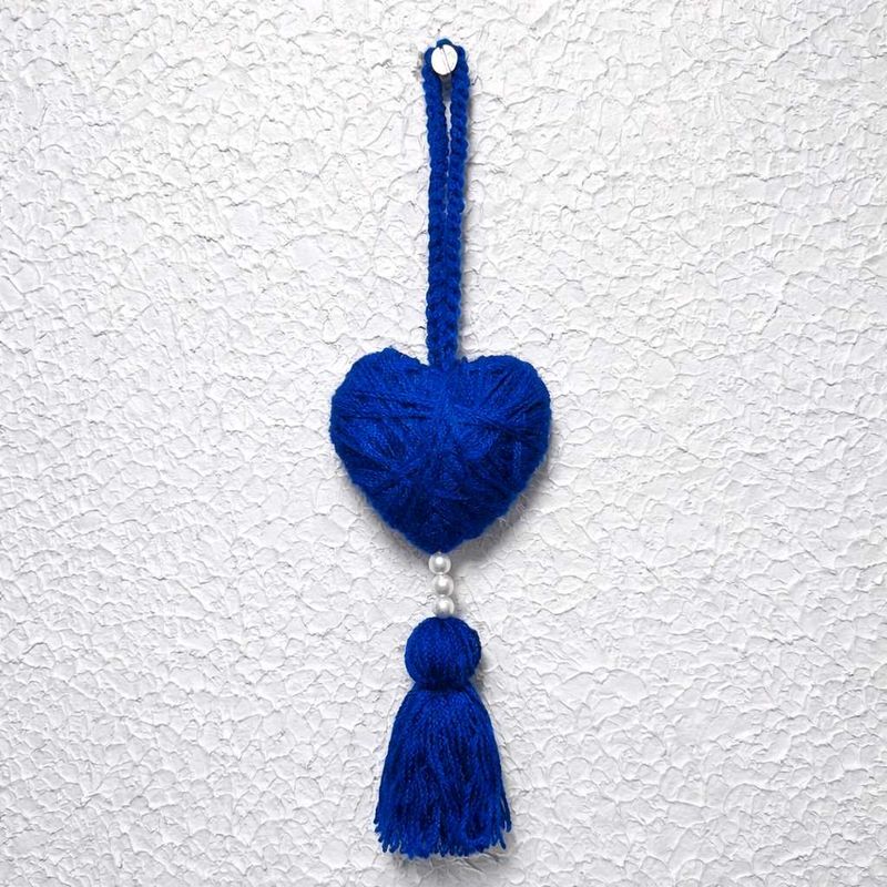 Handmade Blue Woolen Heart Tassel Decor