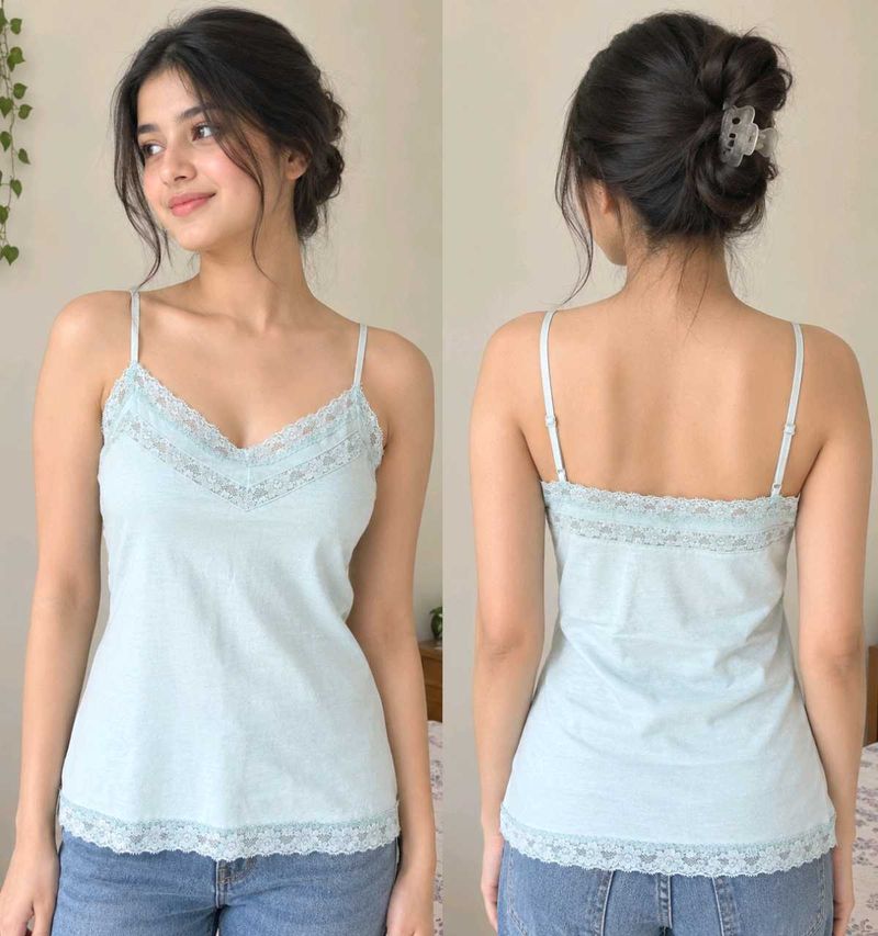 Light Blue Lace Trim Camisole