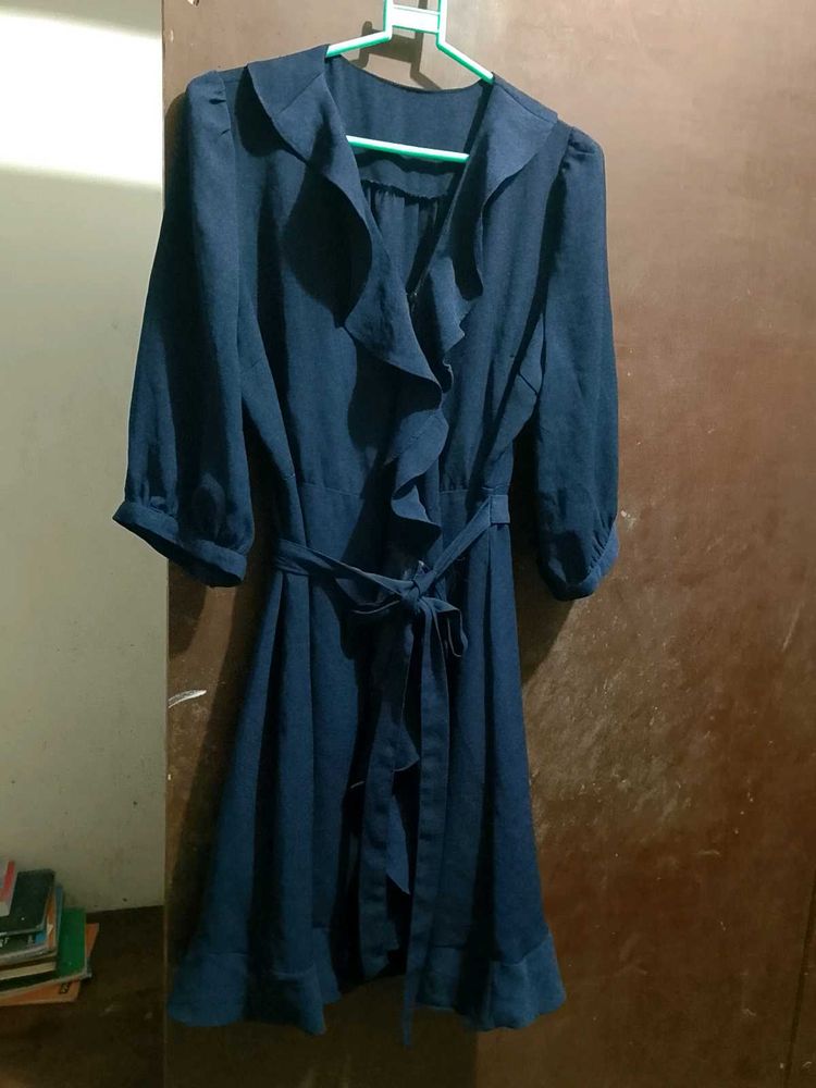 offer price Ruffled Navy Blue Dress