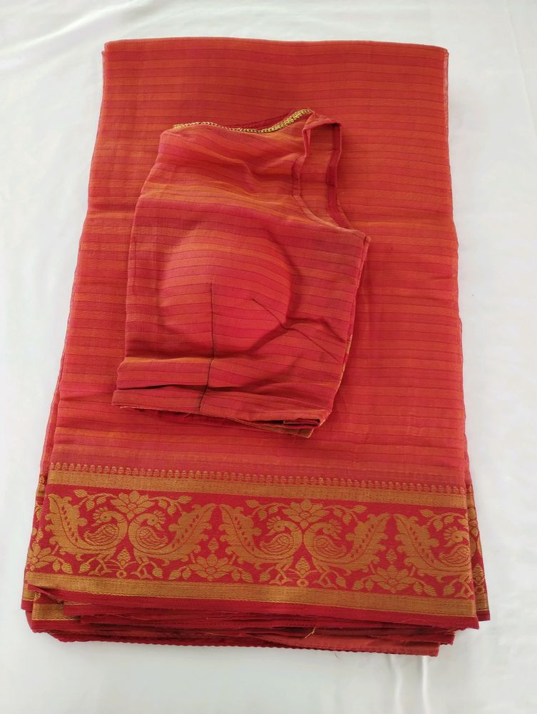 Pink And Orange With Zari Printed Saree (Women)
