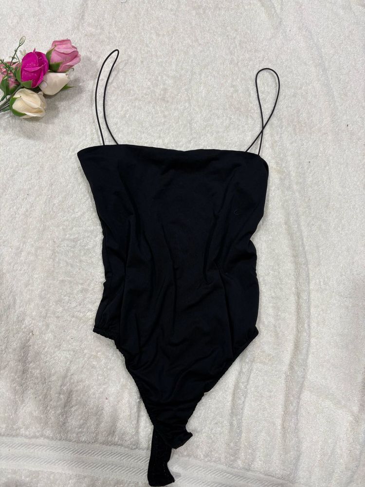 Black Spaghetti Strap Bodysuit Top