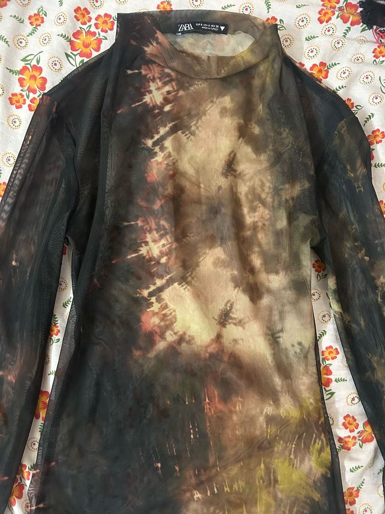 Zara Tie-Dye Mesh Top