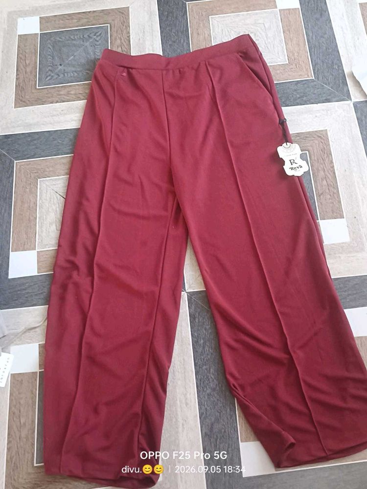 Burgundy Wide Leg Palazzo Pants( Korean pant )
