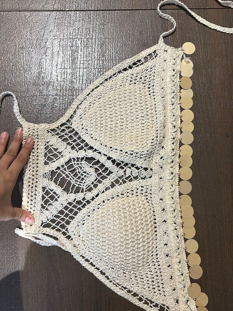 Boho Crochet Bikini Top with Sequins