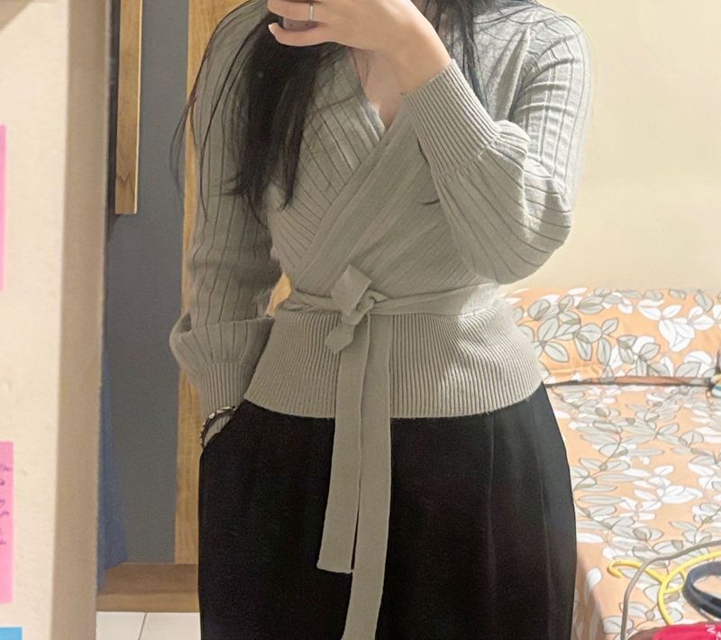 🫒Ribbed Wrap Long Sleeve Top
